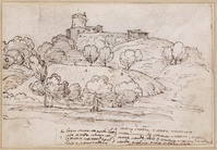 K V 010
<br/>
Versterkte stad op een heuvel (met kleurnotities)
<br/>
<em>Grimaldi, Giovanni Francesco (1606-1680)</em>